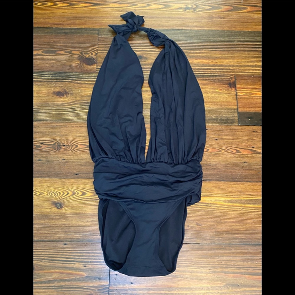 Vince Camuto One Piece Black V-Neck Swimsuit